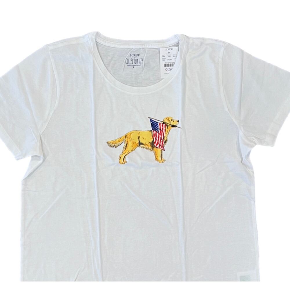NWT J. Crew Women's White W/Dog with Flag Graphic Tee - Picture 2 of 9